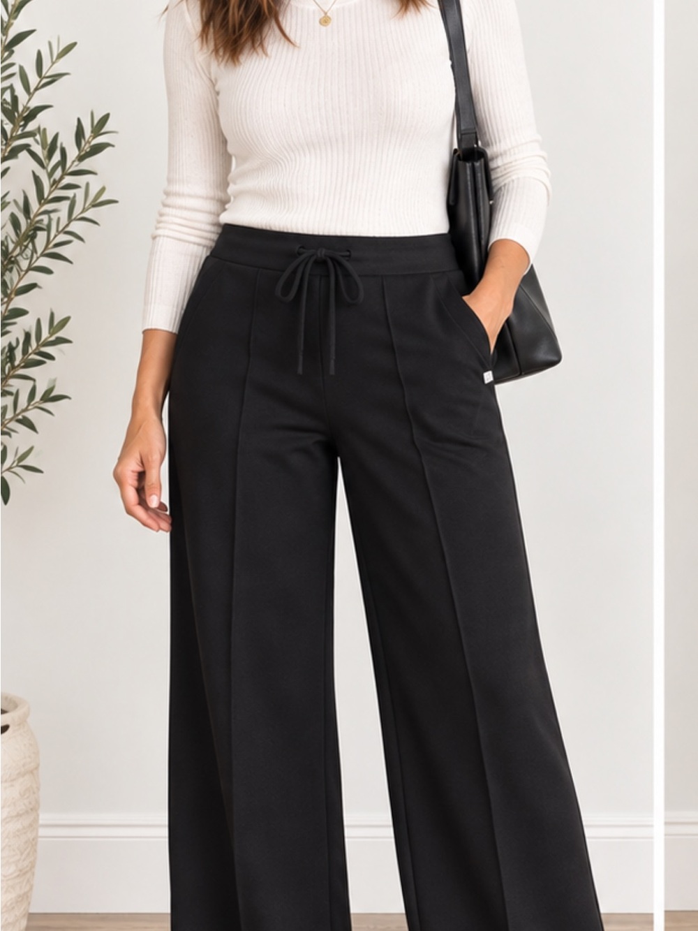 by Talbots AirKnit Stretch Pants Women’s Petite Medium Black Wide Leg